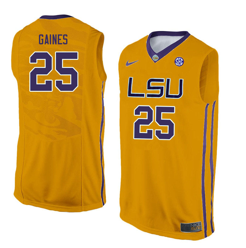 Men #25 Eric Gaines LSU Tigers College Basketball Jerseys Sale-Yellow